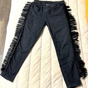 Levi's 721 Black Grey Side Fringe High Rise Waist Skinny Ankle - Size 28